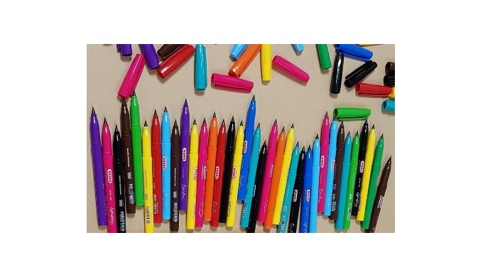 It has 12 colors. Unlike ordinary colored pens, the pen's touch is made of plastic to reduce dullnes...