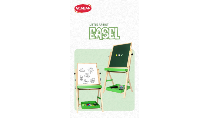 Chanak Little Artist Wooden Easel features a double-sided chalkboard and whiteboard for drawing, wri...