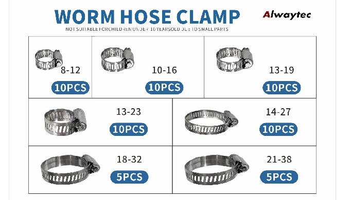 Durable and Versatile: This adjustable 8 to 38mm diameter clips worm gear hose clamp assortment kit ...