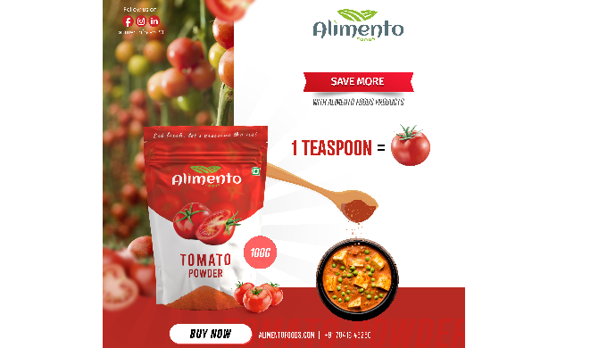 Alimento foods tomato powder is made from spray dried process, tomatoes that is made by spraying a l...