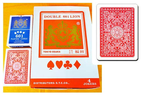 DOUBLE LION Premium Playing Card 601 Size: 2.5 X 3.5 Color: Red / Blue Material: Paper w/ Plastic Co...