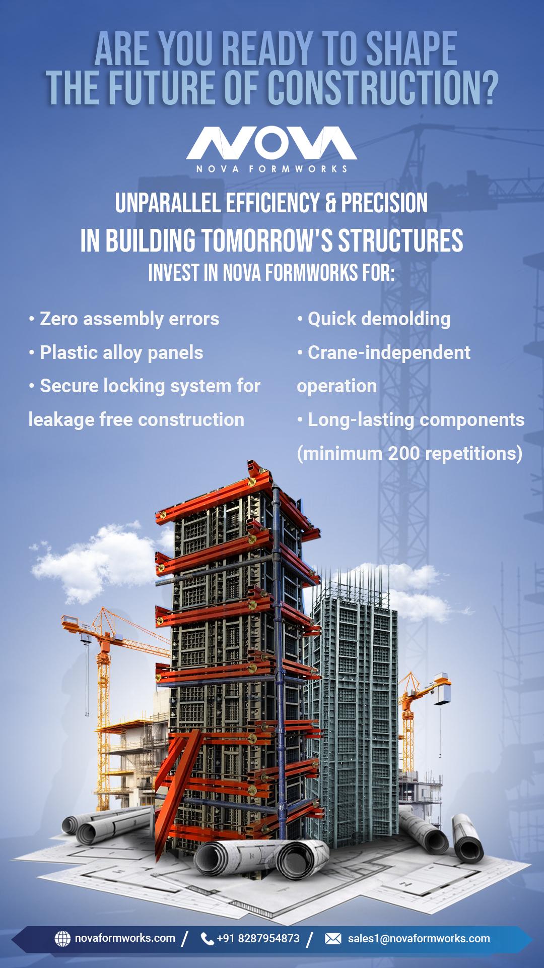 Nova Formworks Private Limited manufactures the Nova Plastic Formwork system, a lightweight, modular...