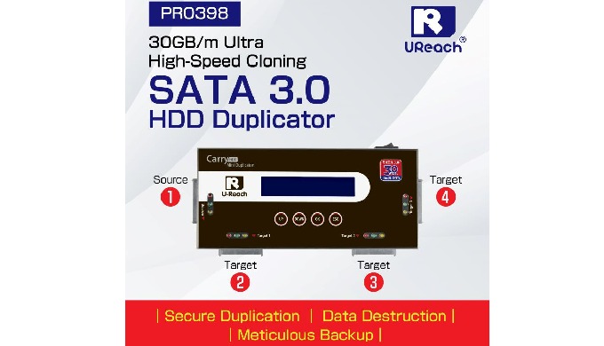1 : 3 Ultra High-speed Series HDD/SSD Duplicator - PRO398 Speed transfers of up to 30GB per minute. ...
