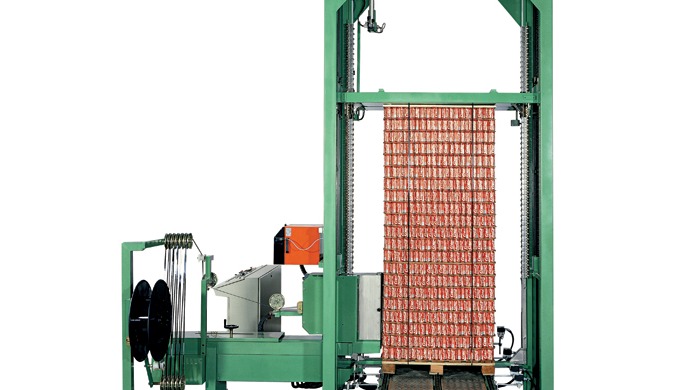 VKB - SIDE SEAL STRAPPING MACHINE FOR PET BOTTLES AND ALUMINUM CANS This fully automatic strapping m...