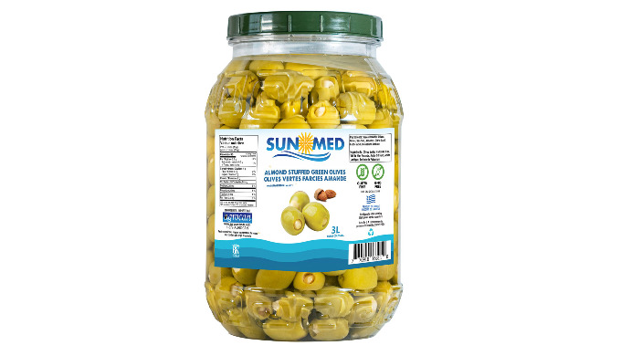 Almond stuffed Green Halkidiki Olives in 3 L PET jars