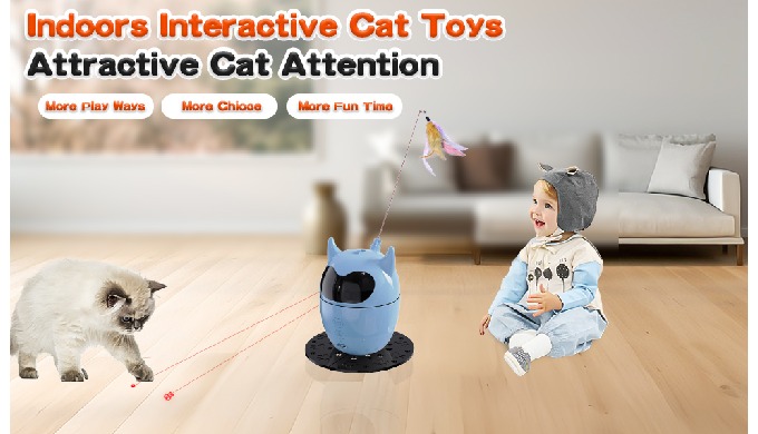 Functions: 1. Remote control + manual control, 2. Head RGB flashing to attract cats, 3. Cat teasing ...