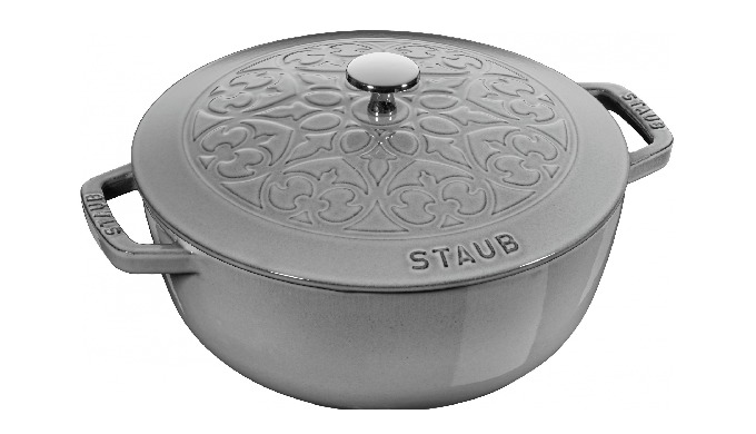 STAUB 24cm Round Cast Iron Snowflake French Oven White Truffle 