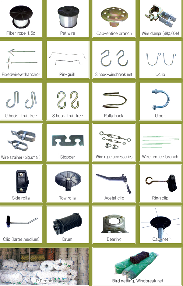 # Accessories Pet wire, Cap-entice branch, Wire clamp, Fixed wire with anchor, Pin-gull, S hook-wind...