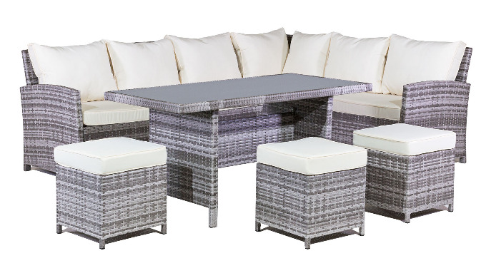 The 8 seater capacity of this stylish L shaped rattan garden furniture dining set makes it ideal for...