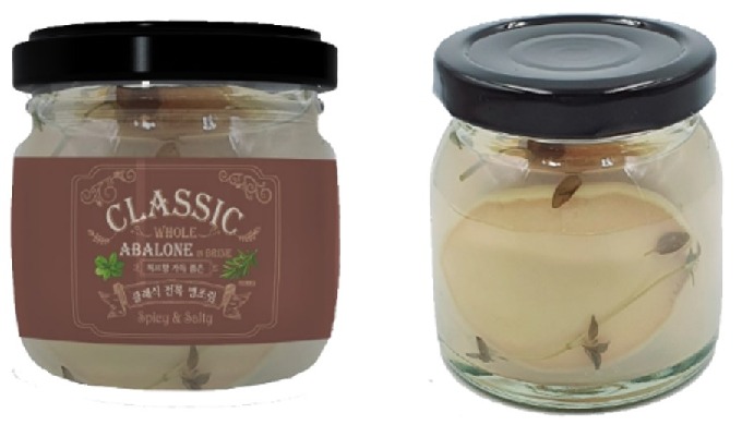 It is a bottled abalone meat product where pure abalone meat was placed in herb seasoning base sauce...