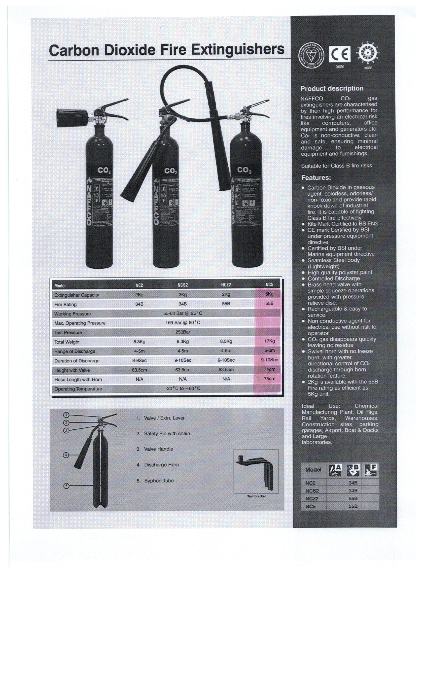 NAFFCO CO2, gas extinguishers are characterized by their high performance for fires involving an ele...