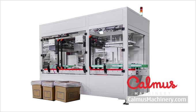 Zacskóbehelyező gép kartondobozok belső borításához