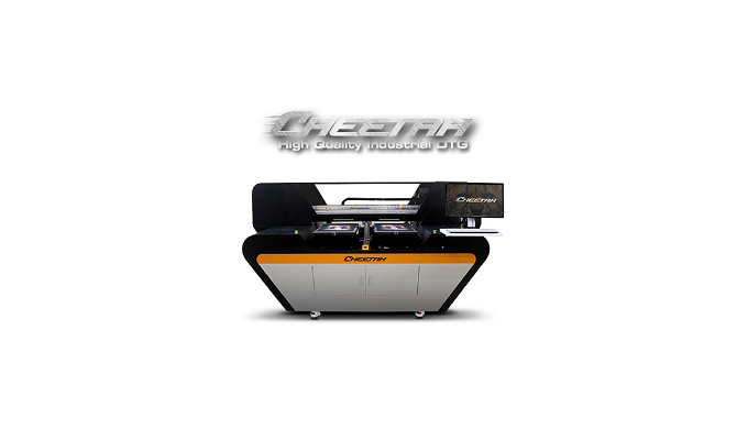 Cheetah is the fastest industrial direct to garment DTG printer. The Cheetah industrial direct to ga...