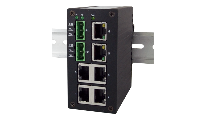 Industrial 6-Port Unmanaged Fast-Ethernet Switch, DIN-Rail mount, Metal housing The EH2306 with 6 RJ...