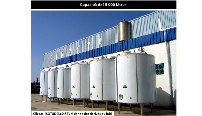Cuves de Stockage Sur pieds, agitées et isolées Produit :stockage de lait et dérivés
