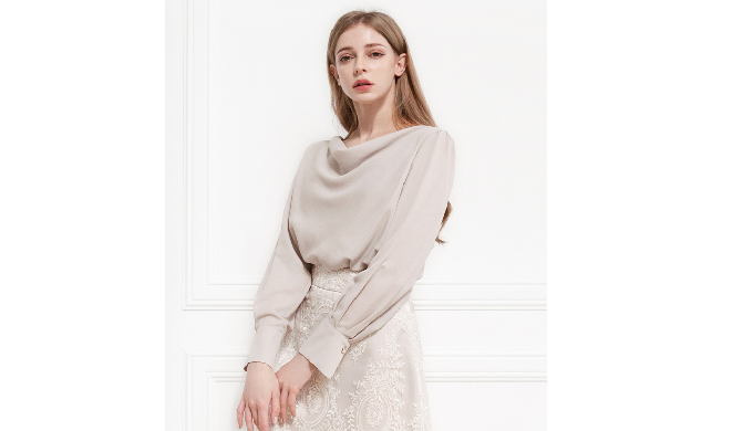 Clio Drape Blouse (Beige)