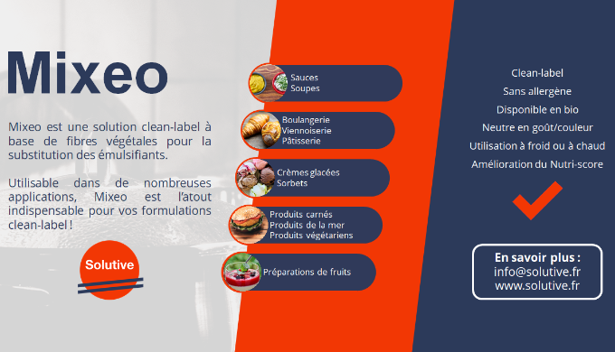 Mixeo est une gamme de solutions clean-label à base de fibres végétales pour la substitution des ému...