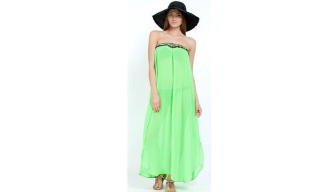%100 Polyester Straplez Model Oval Kesim Önü Taş Detaylı Yanlardan Yırtmaçlı
