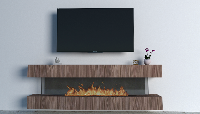 Réalisation d'un meuble TV avec cheminée pour le salon d'une cliente au goûts modernes et raffinés. ...