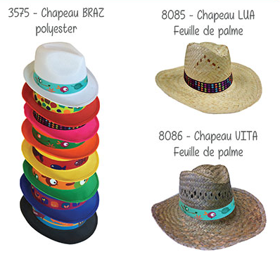 Chapeau forme panama en polyester, Chapeau en feuille de palme Couleur de bandeau au choix Marquage ...