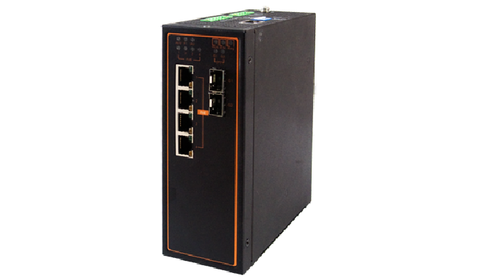 6-Port Industrial Managed Fast-Ethernet PoE Switch with Gigabit Uplinks, Profinet certified, DIN-Rai...