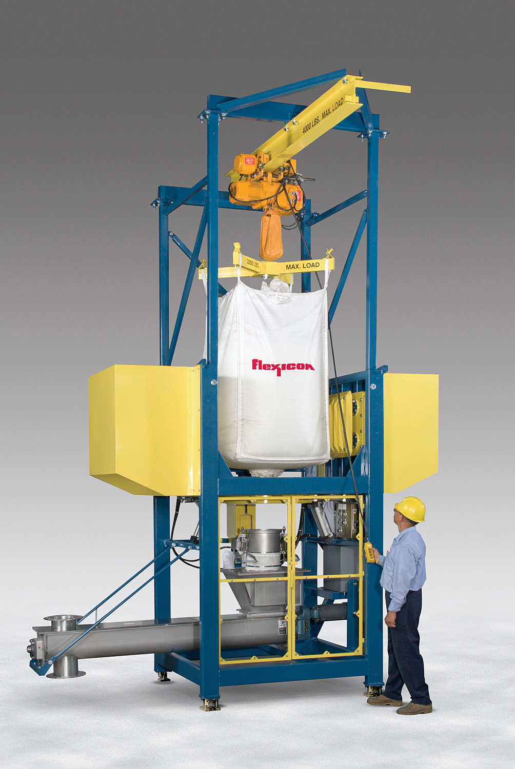 FLEXICON® Bulk Bag Conditioner- Unloader-Feeder System loosens material solidified in bags, discharg...