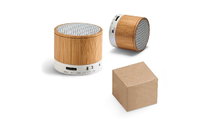 Bluetooth Lautsprecher 3.0 aus Bambus mit Mikrofon und TF Kartenleser. Der Lautsprecher hat eine Lei...
