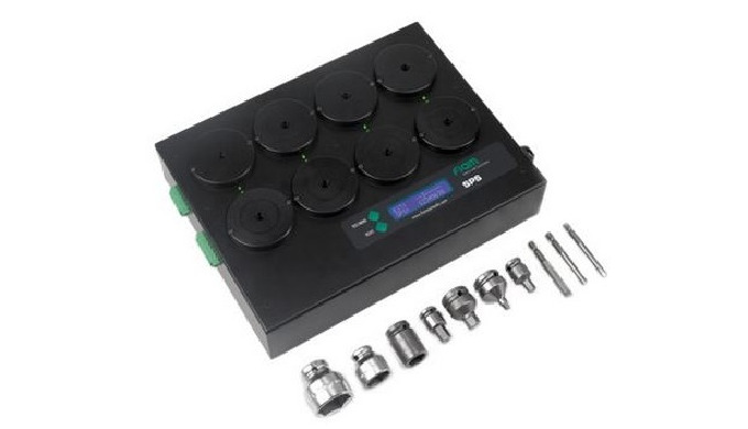 Permite seleccionar hasta 8 accesorios distintos (vasos, llaves, puntas con diámetro hasta 80 mm) y ...