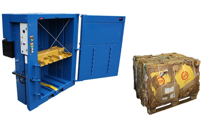 This vertical baler has a low operating height due to the special design of the compaction cylinders...