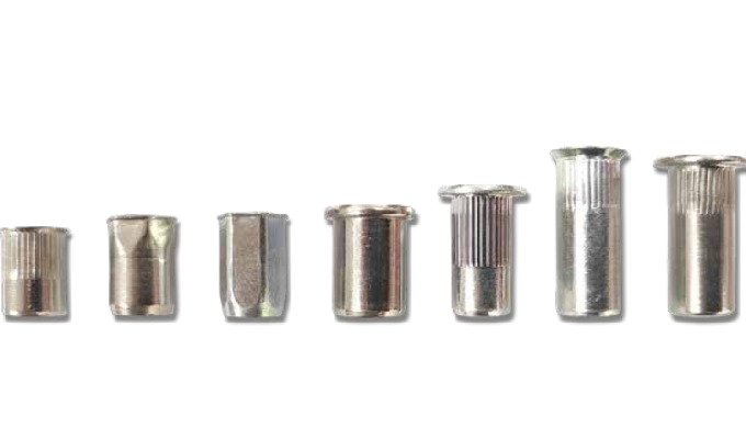 Grooved cylindrical rivet nuts are available in different shapes, sizes and materials