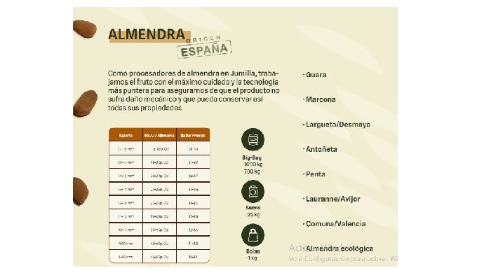 Procesamos tanto almendra ecológica como convencional en Jumilla (Murcia, España). Seguimos un metic...