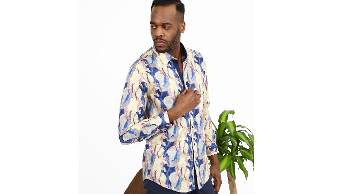 Feather Patterned Multicolor Long Sleeve Men's Slimfit Shirt, which you can easily combine with deni...