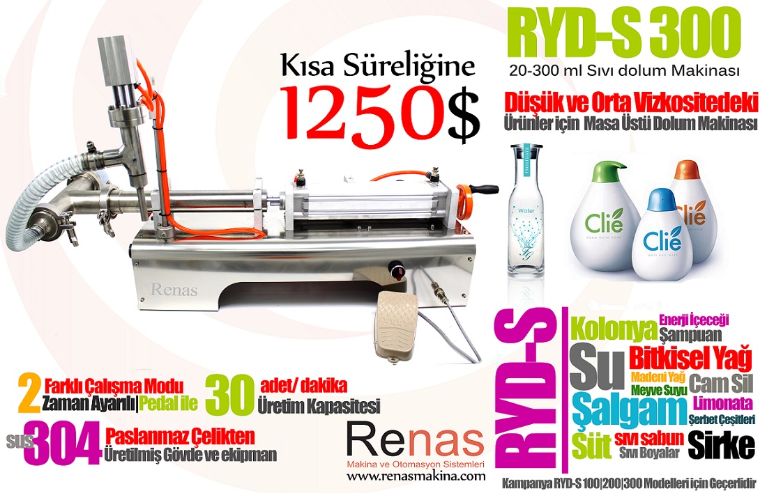Neden RYD-S?Çünkü Renas RYD-S serisi sıvı dolum makinaları, bidondan, varil...