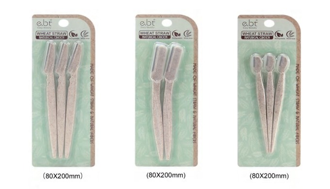 An eco-friendly beauty care line made with wheat straw material. Includes eyebrow razors, facial puf...