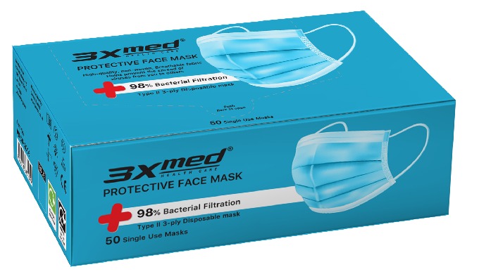 3XMED FACE MASK 98% Bacterial Filtration TYPE II 3-PLY DISPOSABLE MASK 1 X 50 PCS.