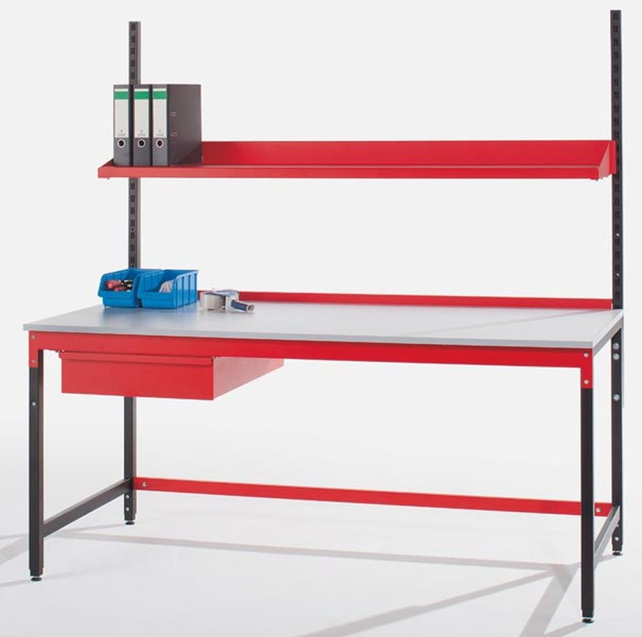 Komplett-Packstation mit Stahlschublade Modular aufgebautes Packtischsystem Komponenten an Tisch ada...