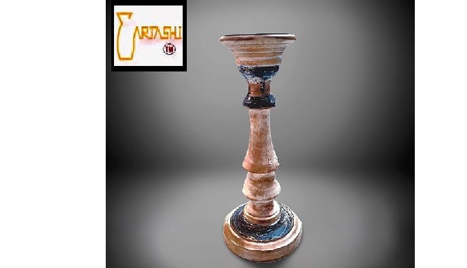 Pillar candle holder. Item code: AHC522. Antique wood candle stand. Hand painted antique white with ...