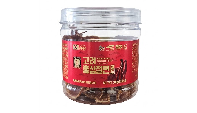 Korean Red Ginseng Honey Sliced Gold features sliced Korean red ginseng ble...