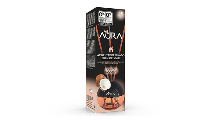 Ambientador mikado con frasca esférica de cristal y embellecedor negro, para decorar y ambientar de ...