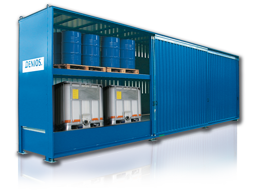 Container depozitare substante periculoase in butoaie si IBC-uri in exterior: containere cu aerisire...