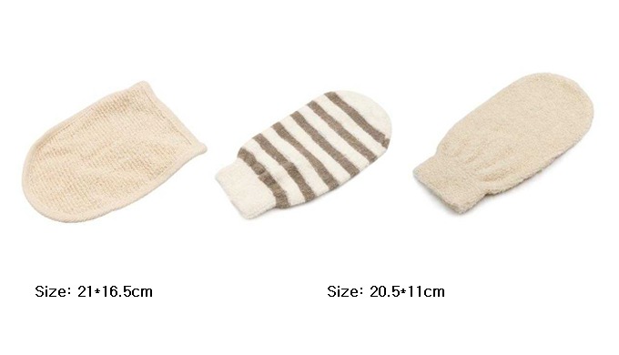 A bath mitt set in various materials and designs. Soft texture and excellent cleansing performance m...