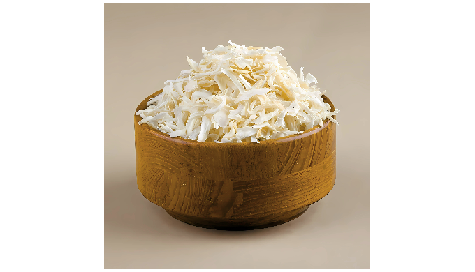 Dehydrated white onion flakes are created by air-drying peeled fresh onions and cutting them into me...