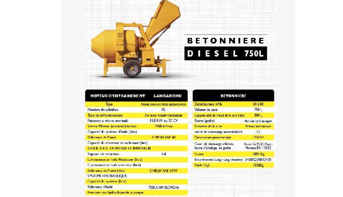 Notre bétonnière diesel de 750 litres est l'outil idéal pour mélanger efficacement et rapidement de ...