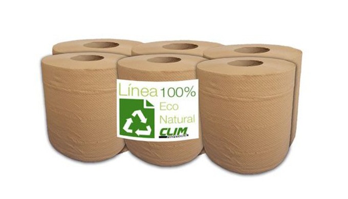 Pack de 6 rollos de papel secamanos mecha 100% reciclado LÍNEA ECO NATURAL....