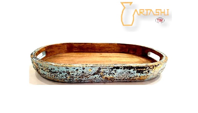 Wooden serving tray. Item code: AHT1316. Wooden tray, handmade in oval shape. Antique finish, mix sh...