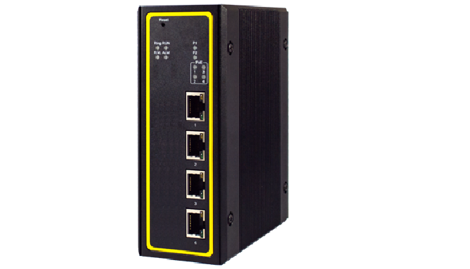 4-Port Industrial Layer-3 Managed Gigabit PoE Switch, Profinet certified, DIN-Rail Mount The EHG7604...
