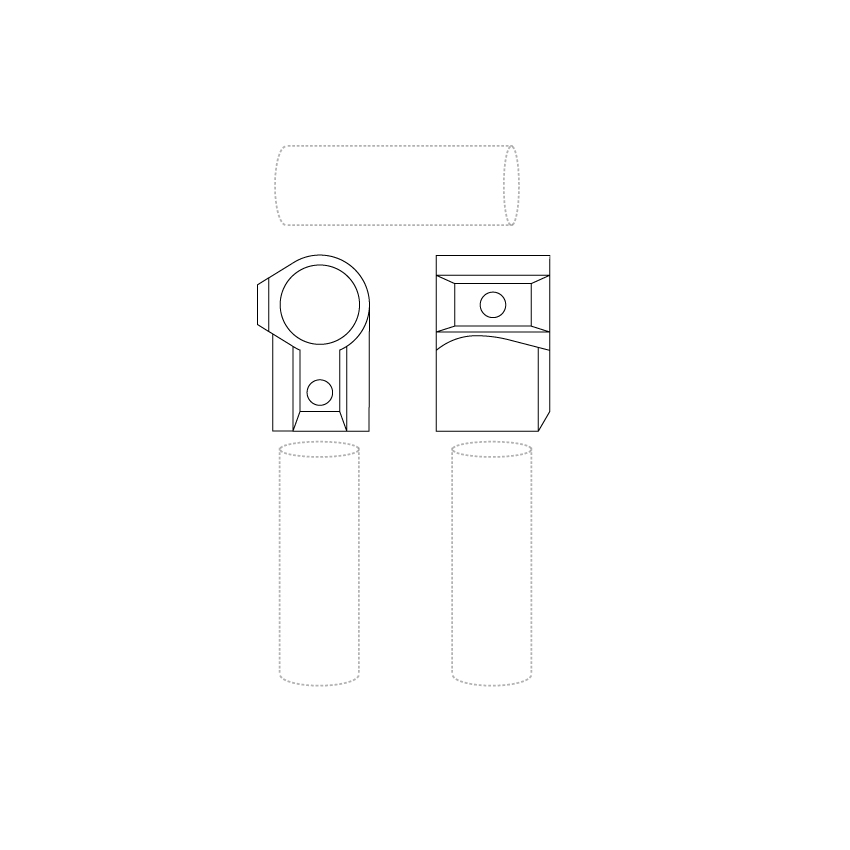 Joins two tubes together at 90 degrees