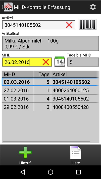 Schnelle Kontrolle der Mindest-Haltbarkeitsdaten. Auffällige Artikel sollen gekennzeichnet werden un...