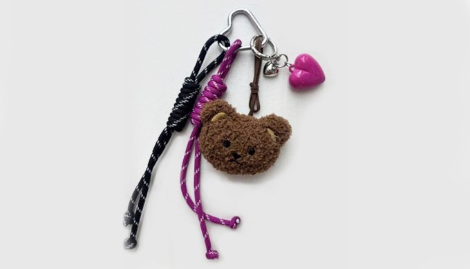 his keyring features cute teddy and puppy charms in soft plush material. Decorated with heart, ribbo...