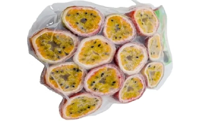 After being harvested, passion fruits will be peeled, cleaned, the flesh will be packed into bags an...